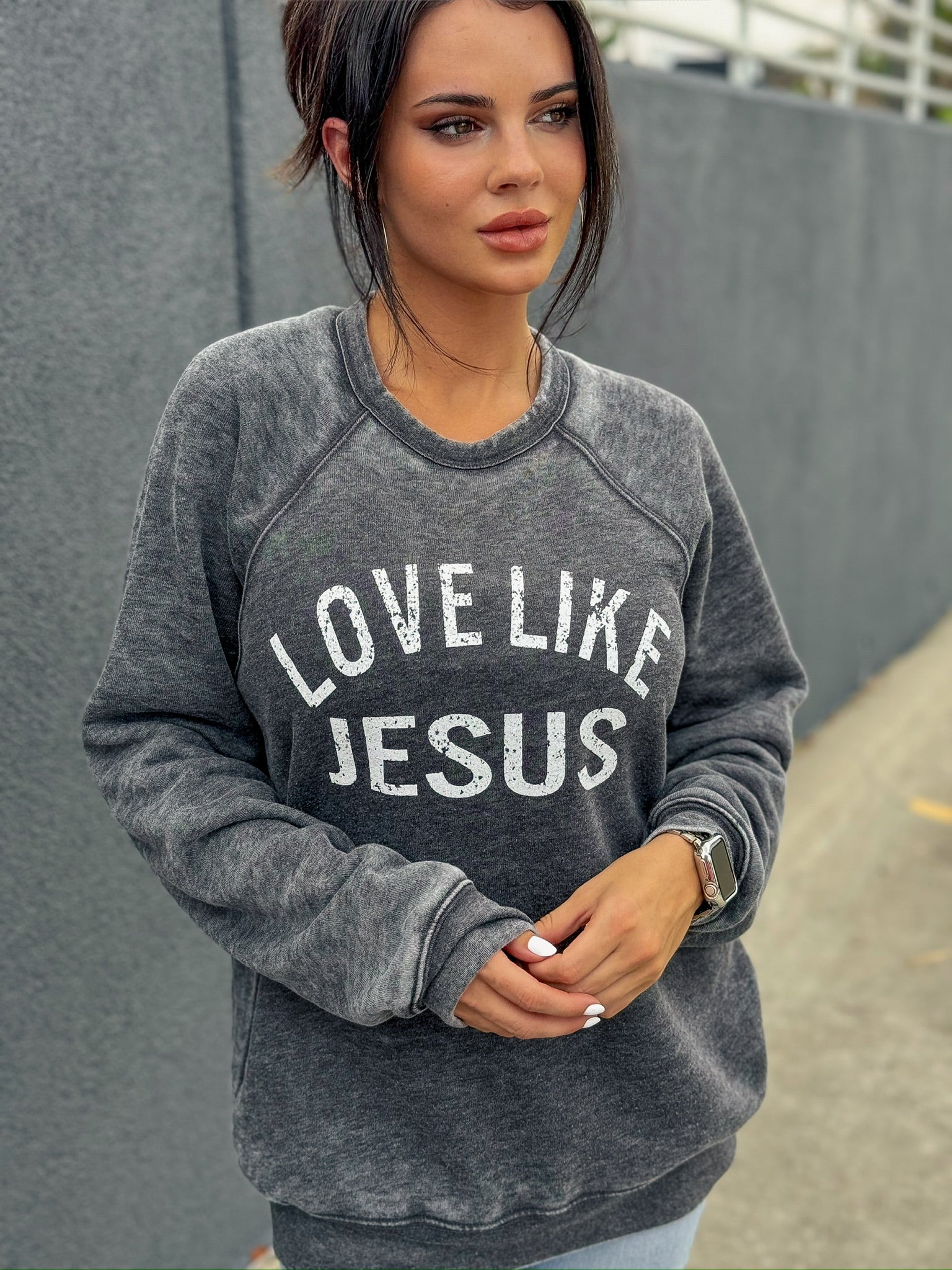 Love Like Jesus | Grey Acid Wash Fleece