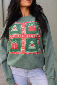 Knit Vintage Christmas | Heather Dark Green | Sweatshirt