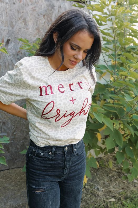 Glitter Merry + Bright | Natural Leopard | Short Sleeve