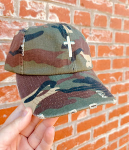 Distressed Camo White Cross Hat