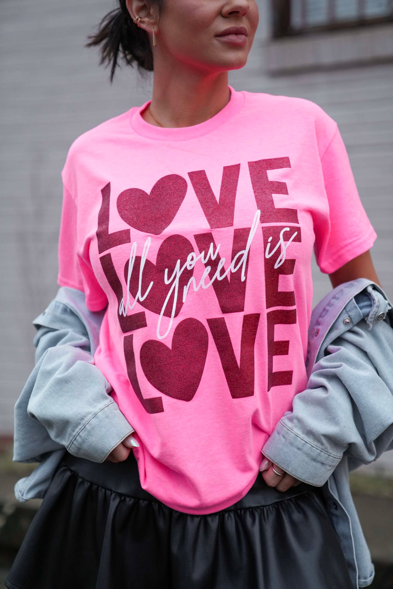 Love Is All You Need | Hot Pink| Glitter | Short Sleeve Tee