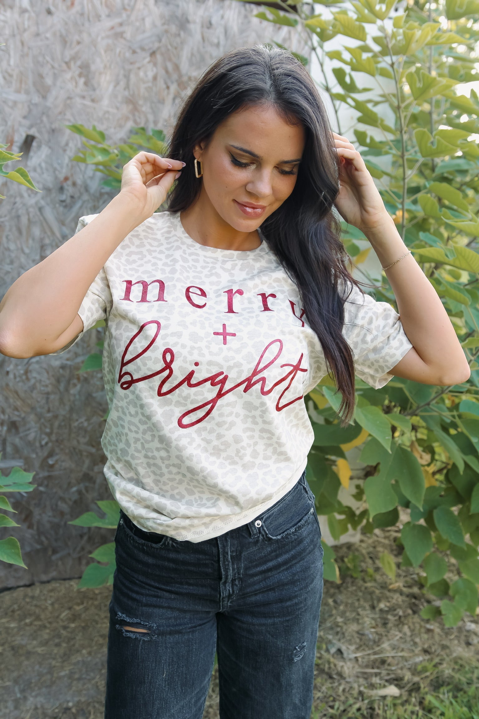 Glitter Merry + Bright | Natural Leopard | Short Sleeve