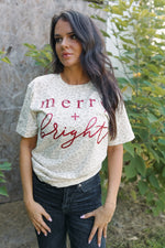 Load image into Gallery viewer, Glitter Merry + Bright | Natural Leopard | Short Sleeve
