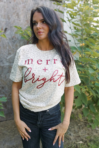 Glitter Merry + Bright | Natural Leopard | Short Sleeve