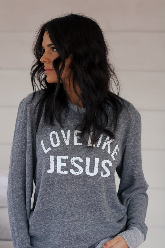 Love Like Jesus | Navy | French Terry Sweater with Elbow Patches